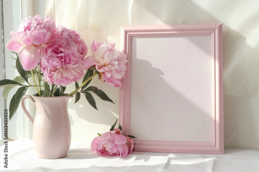 Pink peonies frame mock up for social media and blogs. Pink peonies frame mock up for social media and blogs.