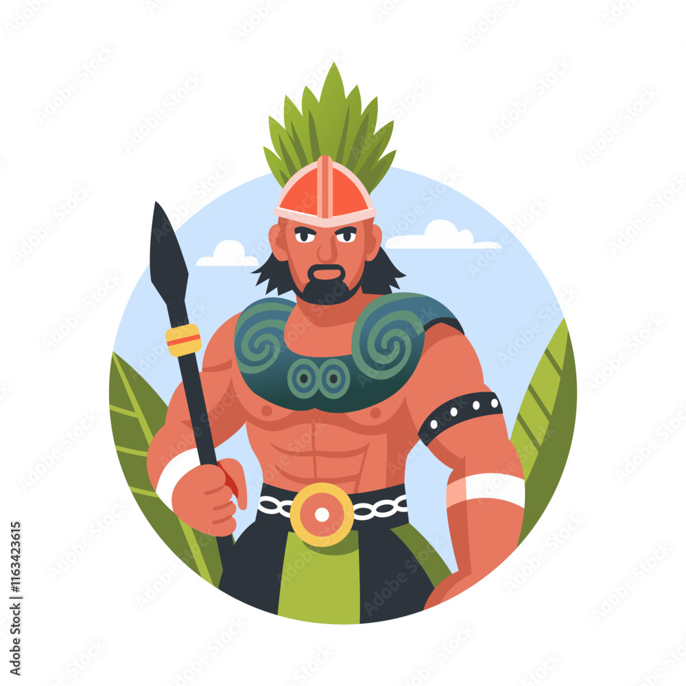 Mexican warrior illustration in flat style Mexican warrior illustration in flat style