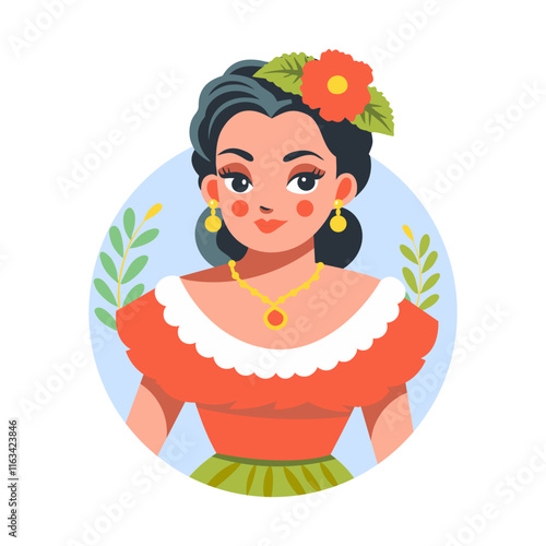 A flat illustration of beautiful mexican actress