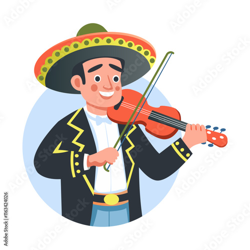 Mariachi musician playing violin illustration in flat style 