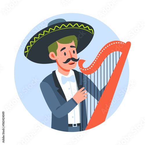 A flat illustration of mexican harp player