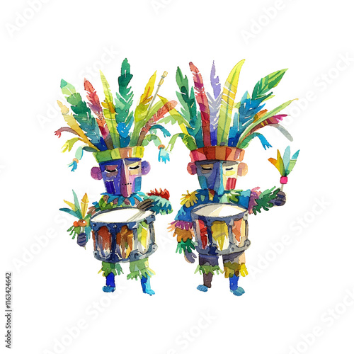 mardi gras street performance vector illustration in watercolor style