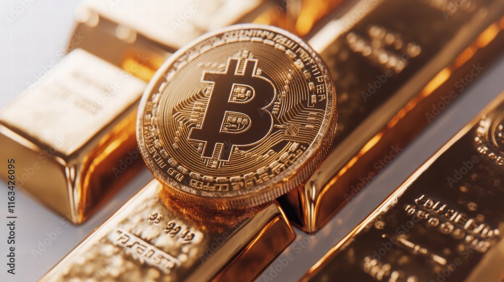 Gold bitcoin and gold bar Gold bitcoin and gold bar