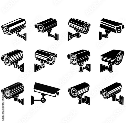 Set of CCTV icons. Vector illustration control of surveillance on white background