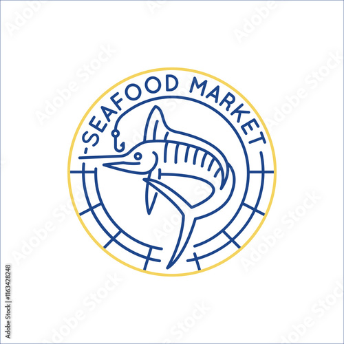 Simple Logo with Seafood market icon. Simple Logo with sward fish icon for social media, app, and web design. Vector illustration.