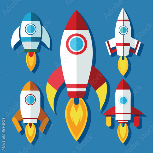 Cartoon Rocket Clipart in Vibrant Vector Illustration Style set