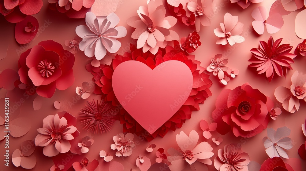 Fototapeta premium Romantic Paper Cutout Design for Valentine's Day with Love Letters