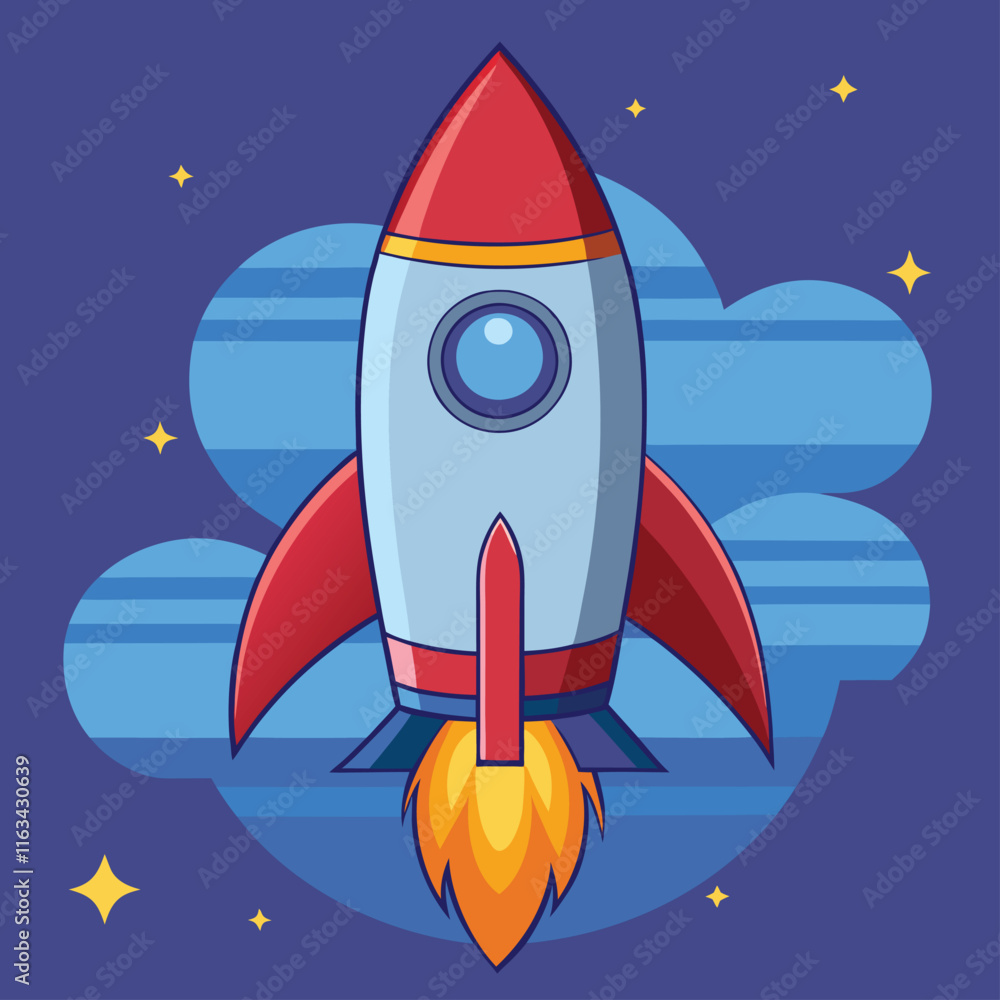 Fototapeta premium Cartoon Rocket Clipart in Vibrant Vector Illustration Style set