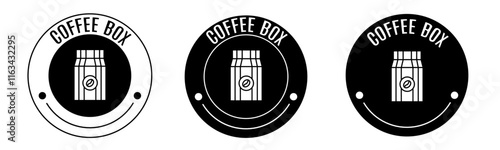 Black and white illustration of coffee box icon in flat. Stock vector.