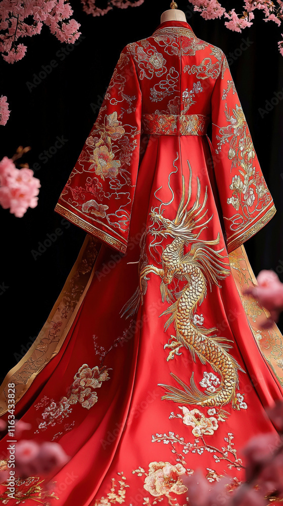 Naklejka premium Chinese style dresses displayed on upright hangers