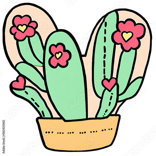 Cactus with Heart-Shaped Flowers. valentine. A cactus plant with flowers in the shape of hearts, symbolizing love blooming in unexpected places.450 png.