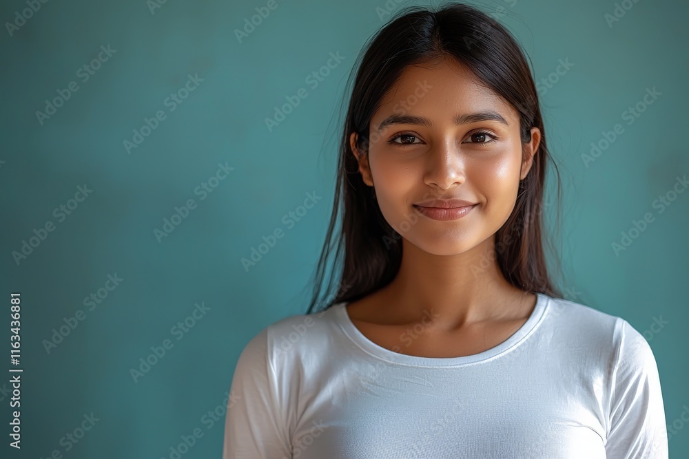 studio portrait of a 30 year old indian woman on a blue background studio portrait of a 30 year old indian woman on a blue background