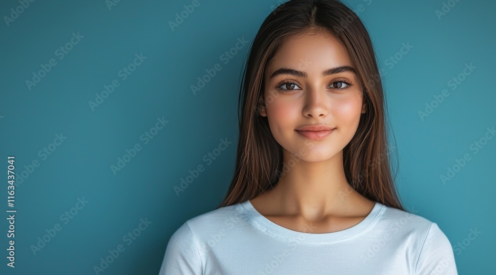 Obraz premium studio portrait of a 30 year old indian woman on a blue background