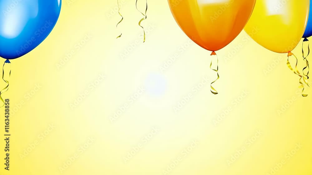 Festive Blue Balloons Drifting Across a Bright Yellow Background for Celebrations