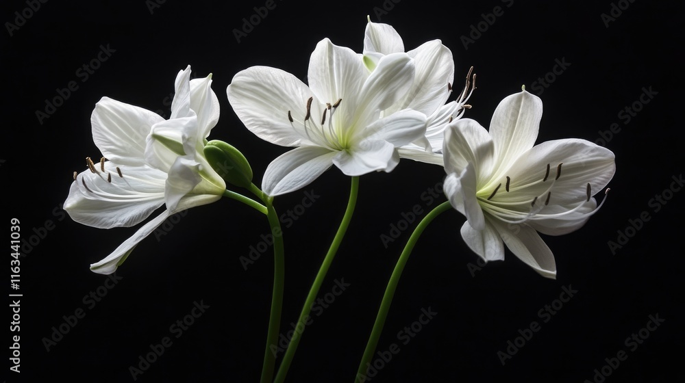 Fototapeta premium Three White Lilies Against Black Background