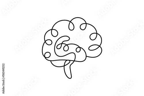 continuous human brain  single line art Hand drawn minimalism style isolated on white background 