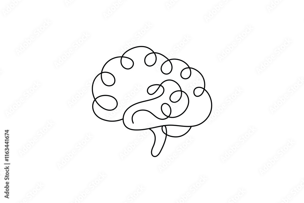 continuous human brain single line art Hand drawn minimalism style isolated on white background continuous human brain single line art Hand drawn minimalism style isolated on white background