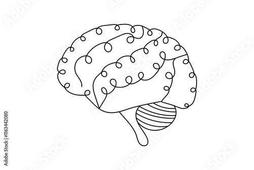 continuous human brain  single line art Hand drawn minimalism style isolated on white background 