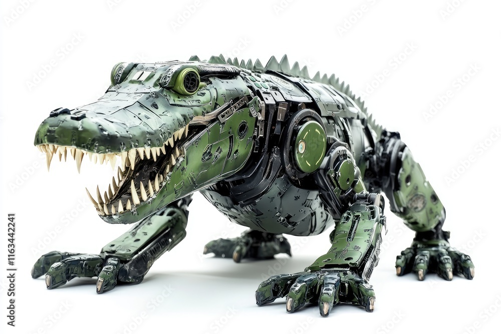 Obraz premium A Mechanical Alligator Robot Stands Ready