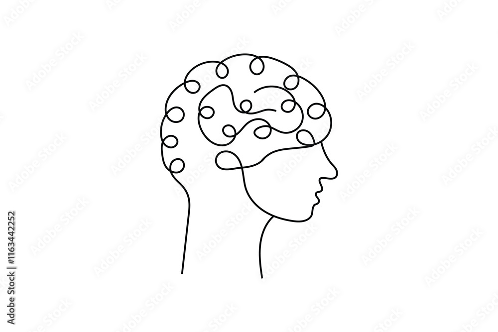 continuous human brain single line art Hand drawn minimalism style isolated on white background continuous human brain single line art Hand drawn minimalism style isolated on white background