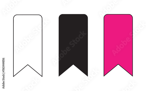 Three Bookmark Icons in White, Black, and Pink