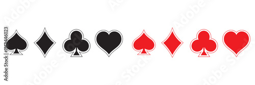 Suit deck of playing cards,  Poker symbols with spades, hearts, diamonds, clubs. Vector illustration. isolated on white and black background. EPS 10 