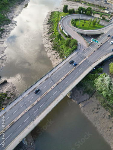 Aerial View of Cumberland Basin Central Bristol City of Southwest of England, Great Britain. High Angle Footage Was Captured with Drone's Camera from Medium High Altitude on May 28th, 2024. photo