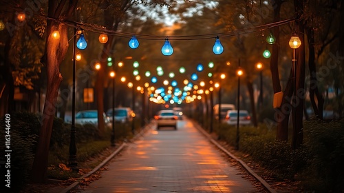 Wallpaper Mural Illuminated Pathway Trees Lights Evening Ambiance Torontodigital.ca