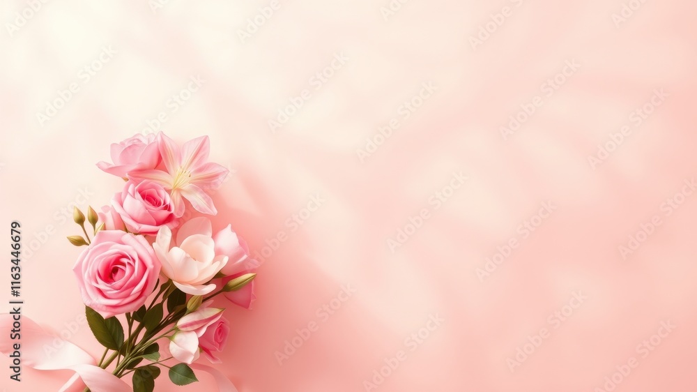 custom made wallpaper toronto digitalDelicate Pink Roses and Lilies with Soft Lighting on a Pale Pink Background, Perfect for Wedding Invitations or Romantic Designs