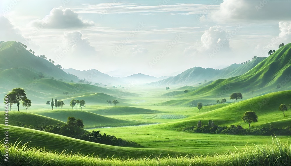 Fototapeta premium green grassland landscape isolated on white or transparent png
