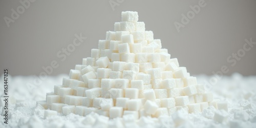 A pyramid of refined sugar cubes rests on a bed of granulated sugar, a visual representation of excess and potential health concerns.