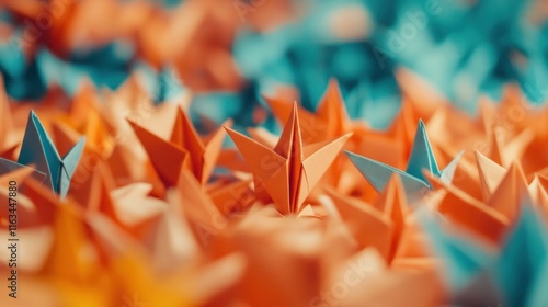 Colorful origami stars close-up.