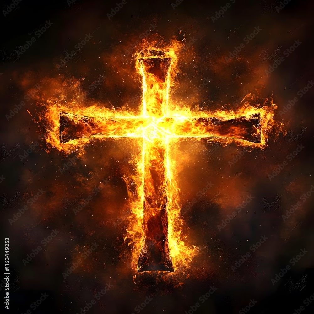 Flaming Cross Symbolizing Faith and Sacrifice in Christianity. Generative Ai Flaming Cross Symbolizing Faith and Sacrifice in Christianity. Generative Ai
