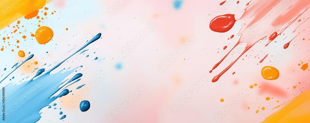 Obraz premium Splatter abstract background idea. Vibrant abstract paint splashes creating a dynamic and colorful visual background.