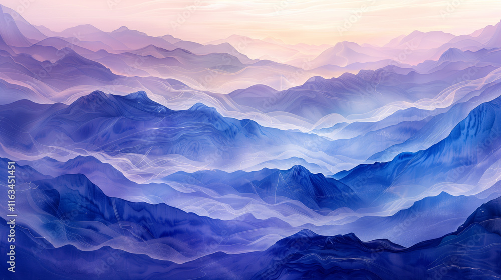 Obraz premium Abstract Gradient Mountain Landscape Art in Chinese Aesthetic Silk Texture 