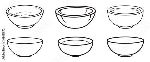 set of line drawing of bowl vector illustration, coloring page design