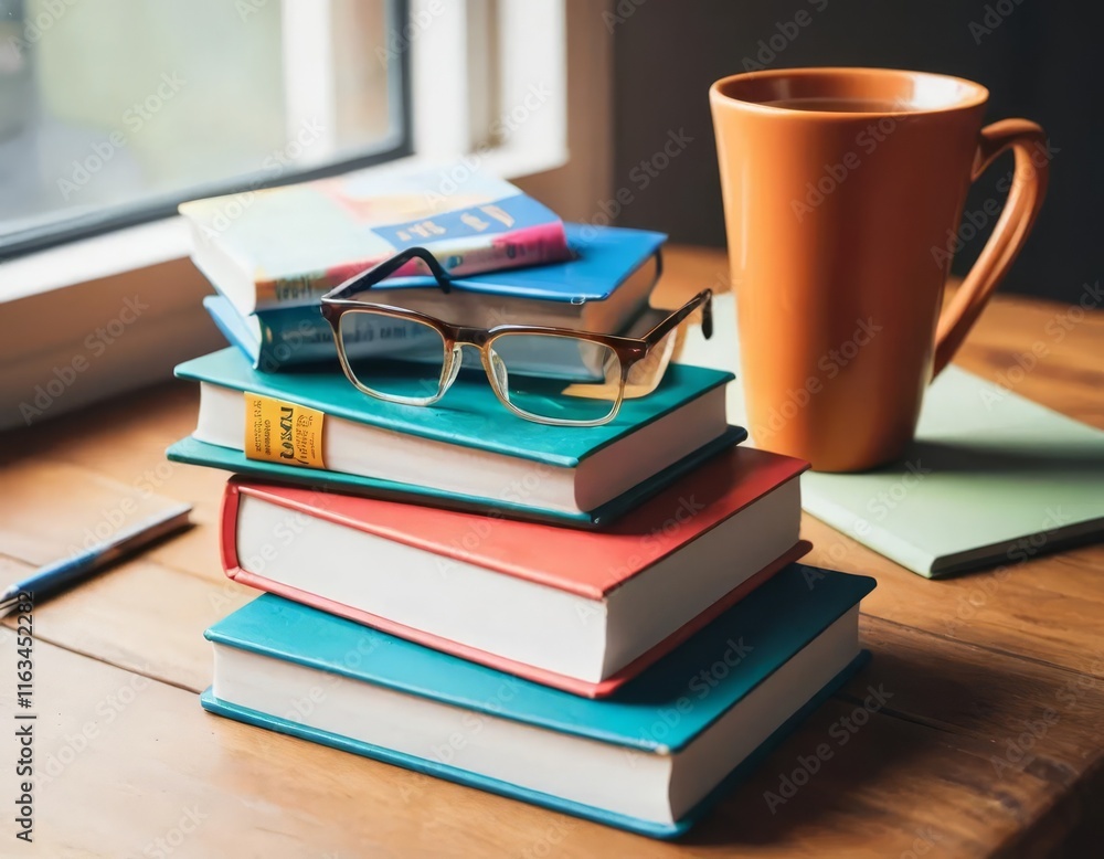 Naklejka premium books and glasses
