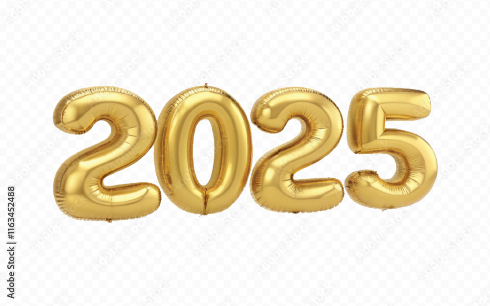 abstract 3d 2025 text made with different golden colour hellium balloons isolated on white background abstract 3d 2025 text made with different golden colour hellium balloons isolated on white background