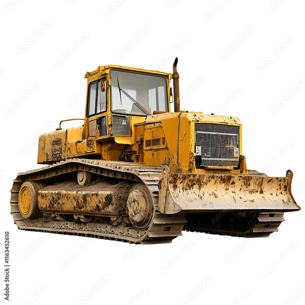 Yellow construction vehicle with a dirty appearance. Yellow construction vehicle with a dirty appearance.