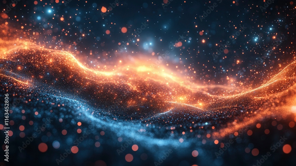 Obraz premium Abstract Cosmic Nebula Glowing Particles and Celestial Waves