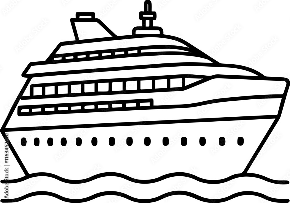 Obraz premium Refined Outline Art of a Modern Luxury Yacht Cruising on the Ocean
