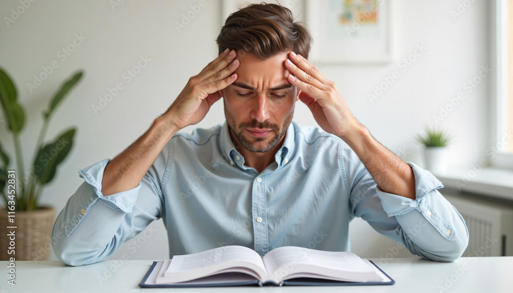 Frustrated man reading book at home Frustrated man reading book at home