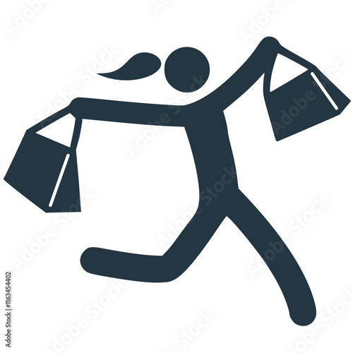woman shopping vector icon, illustration of a person in action, pictorgam, buy, bag