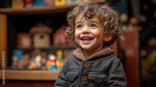 Child creating puppet show, storytelling excitement, bedroom theatre