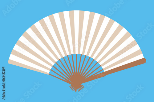 Asian hand folding fan open representing Japanese culture isolated on white background
