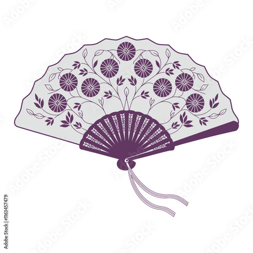 Asian hand folding fan open representing Japanese culture isolated on white background
