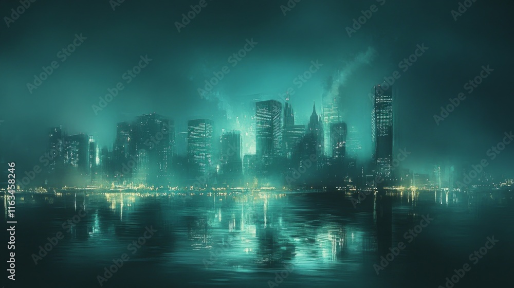 Obraz premium Dramatic Urban Skyline with Evening Reflections