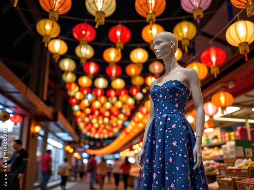 Obraz premium Festive Market Night Dress Mannequin Asian Lanterns