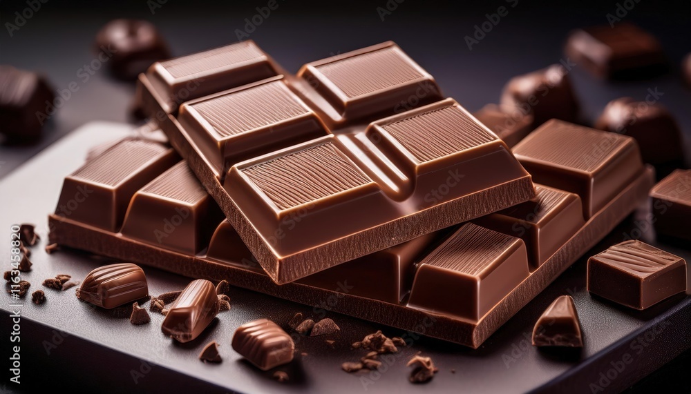 Realistic 3D Chocolate Bar with Smooth Textures and Bite-Sized Pieces Realistic 3D Chocolate Bar with Smooth Textures and Bite-Sized Pieces