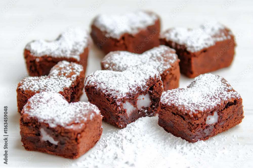 heart-shaped chocolate brownies with powdered sugar heart-shaped chocolate brownies with powdered sugar